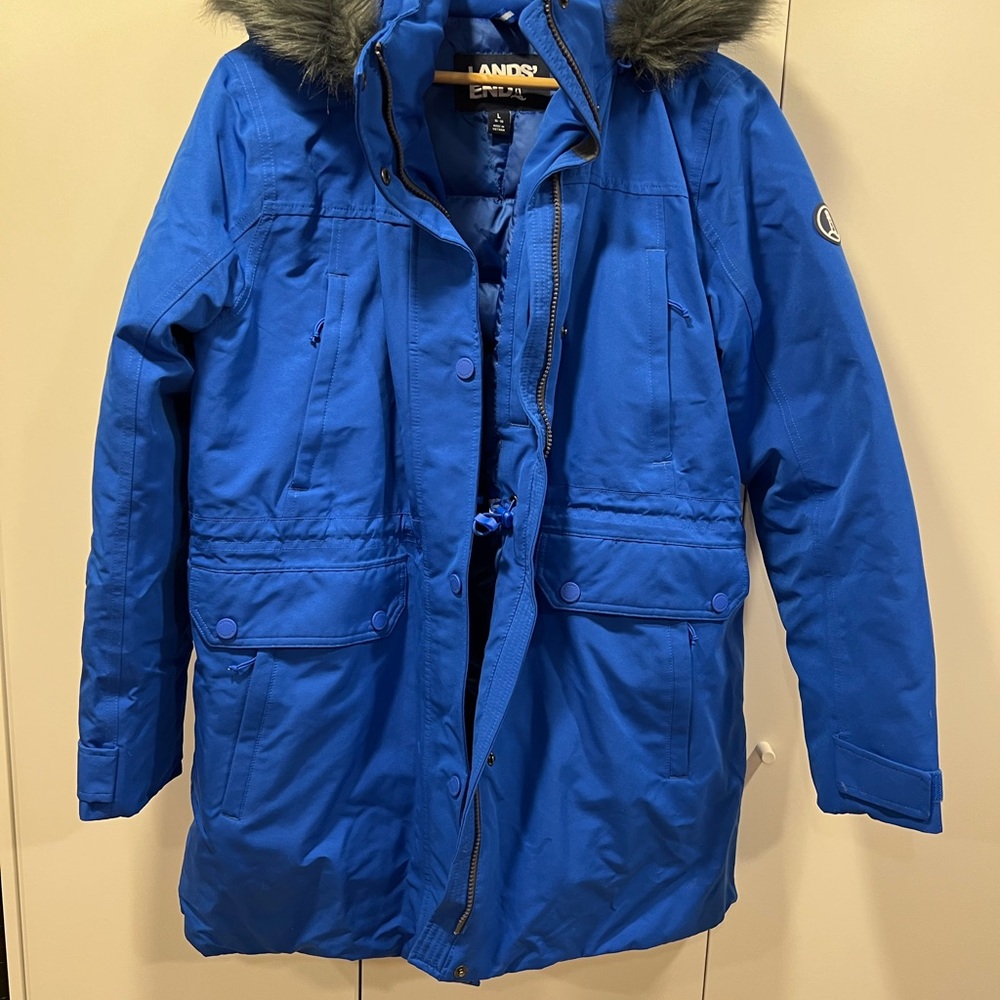 Lands' End Royal Blue Parka with Faux Fur Hood